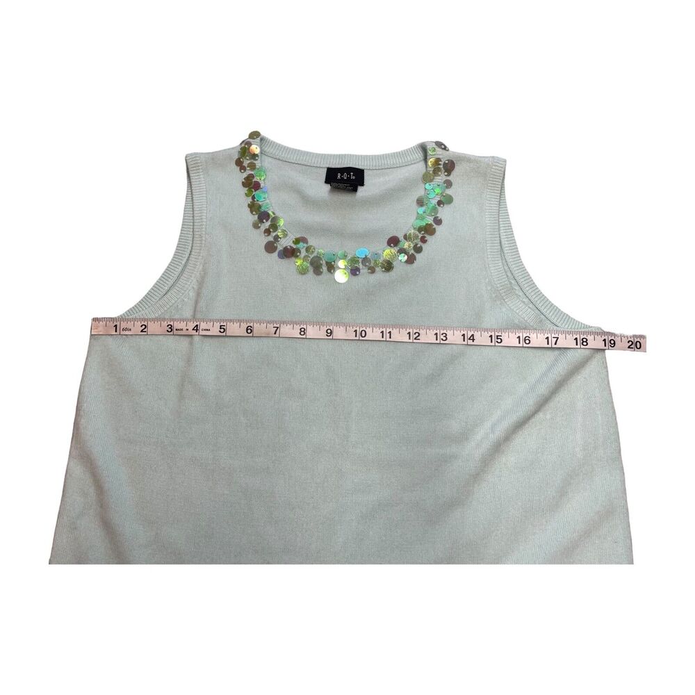 R.Q.T Sweater Vest Women's Large Light Mint Ribbed Knit Disc Sequins Round Neck - Picture 5 of 7